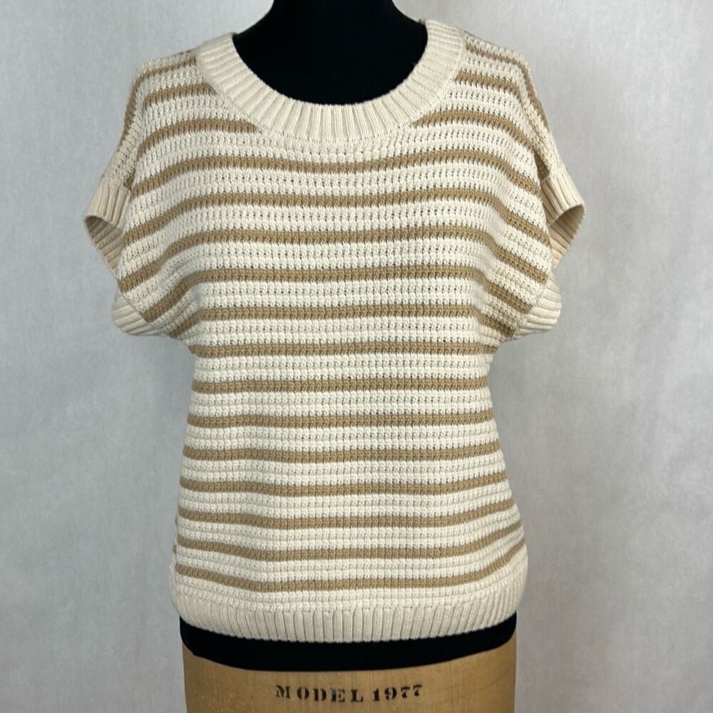 NEW blu pepper Sleeveless Sweater Beige Tan Stripe Sz Medium Loose Knit